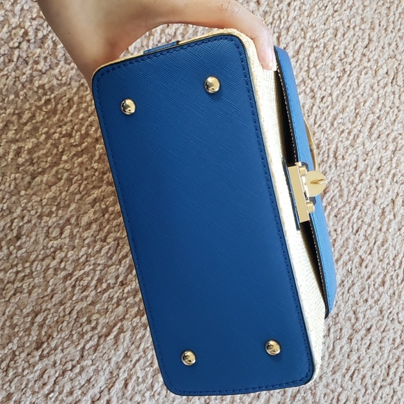 NWOT Cute Spring Blue Bamboo Handle Straw Bag - Picture 15 of 16